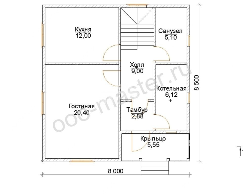 План Дом каркасный 8х8,5