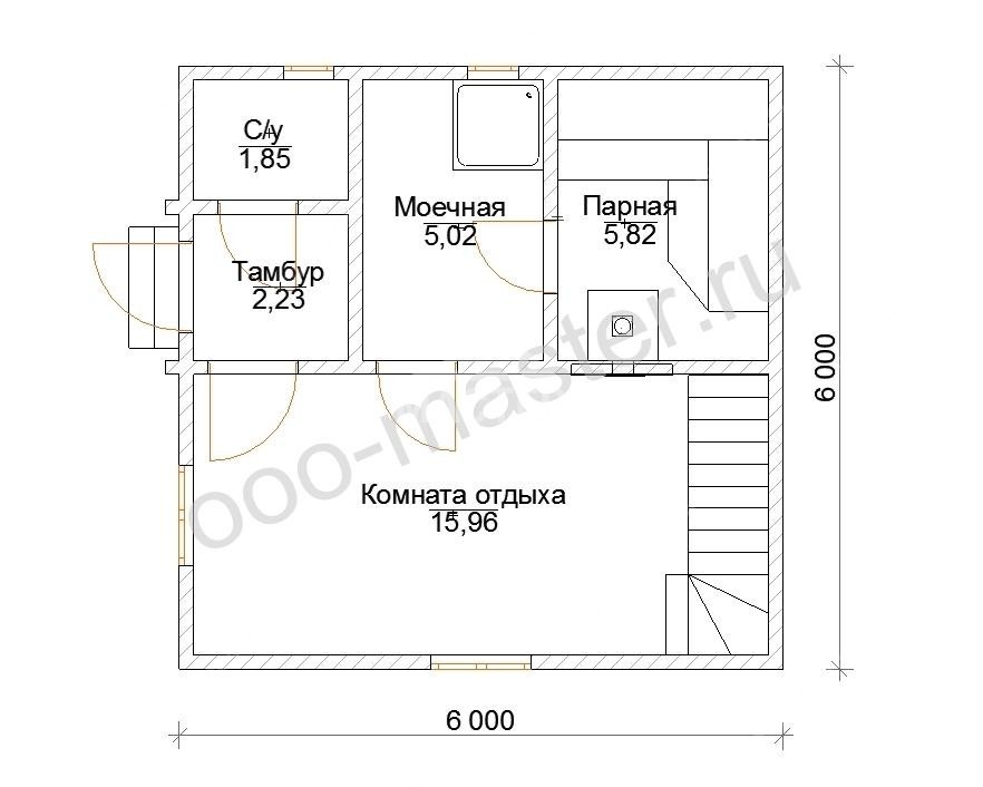 План Баня из бруса 6х6 «Муза-1»