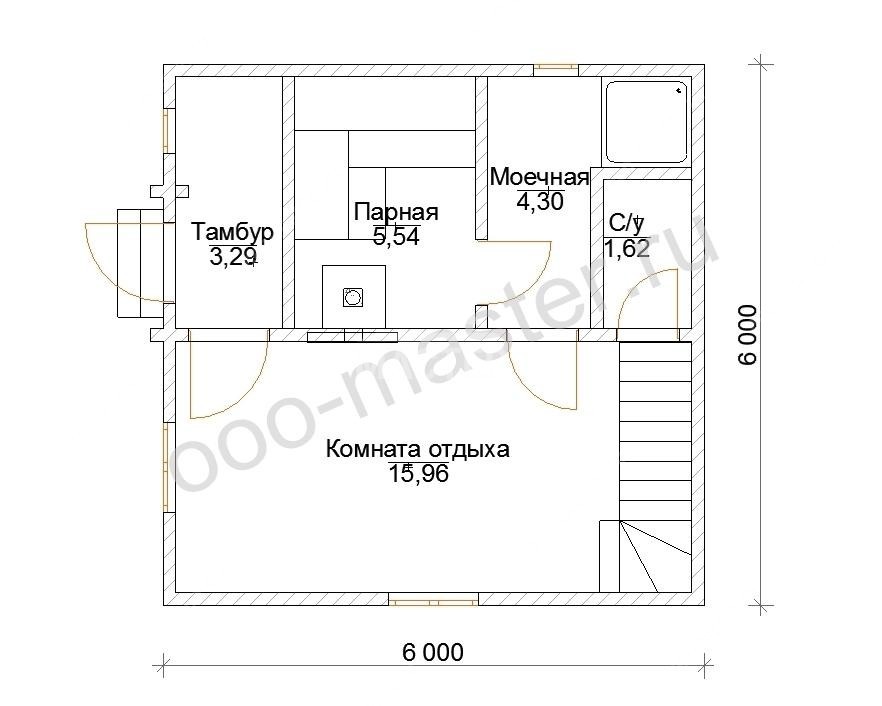 План Баня из бруса 6х6 (Муза-4)