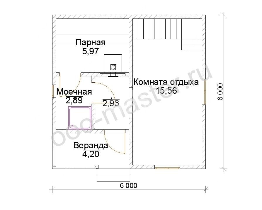 План Баня из бруса 6х6 с мансардой – 1