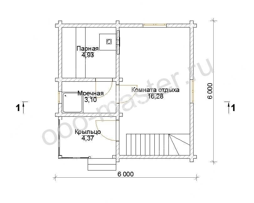 План Баня из бруса 6х6 (Муза-3)
