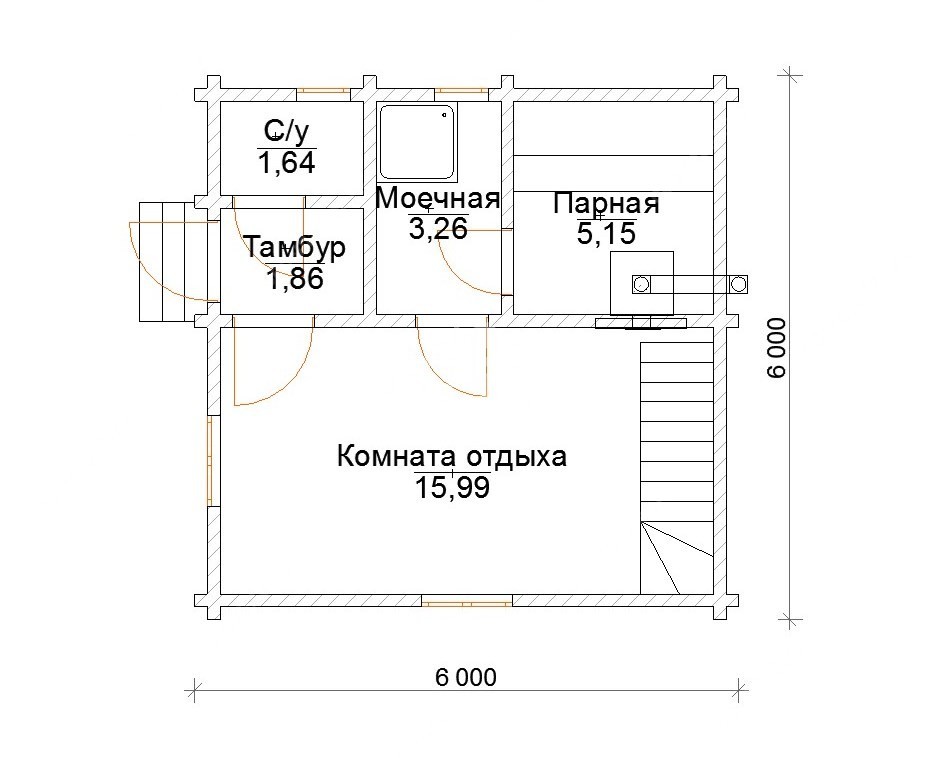 План Баня из бруса 6х6 Муза-5