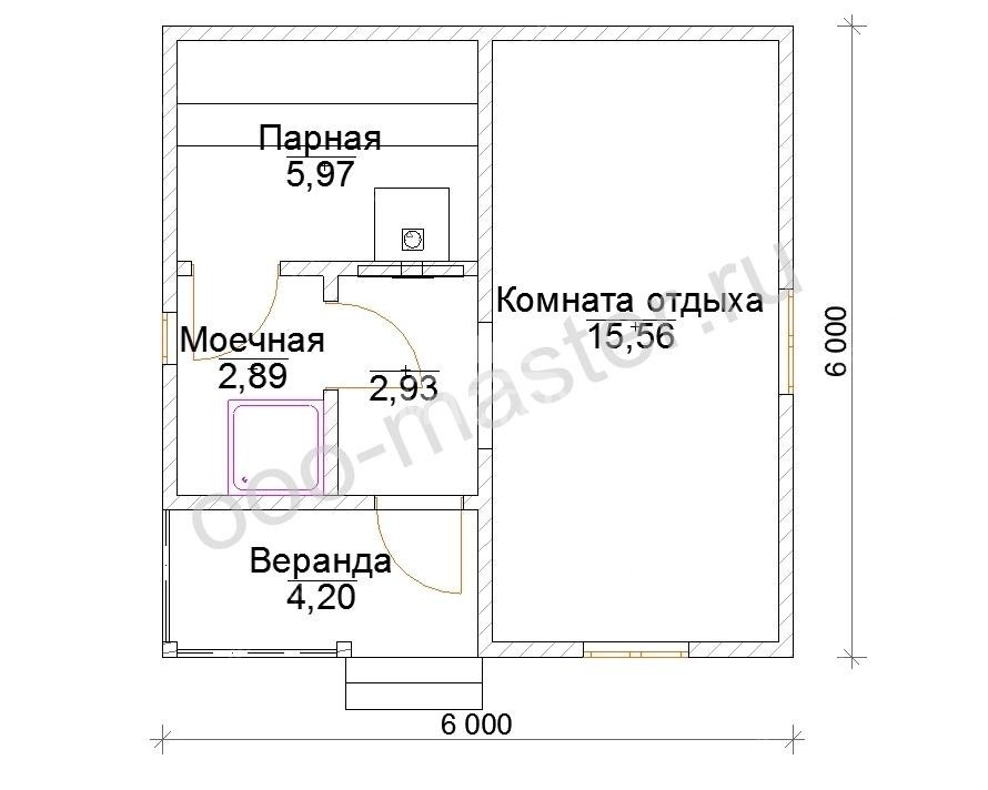 План Баня из бруса 6х6 (Берегиня-2)