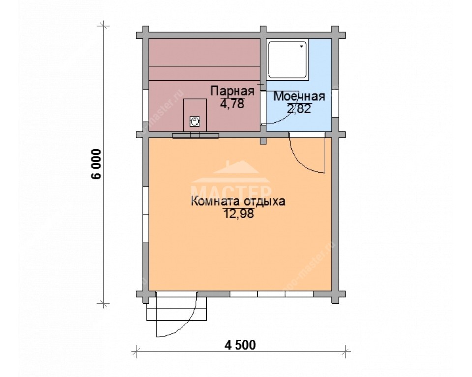 План Баня из бруса 4,5х6 Рязань