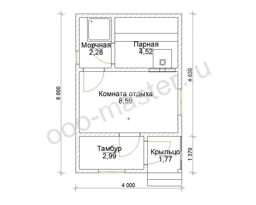 План Баня из бруса 6x4 (Сказка)