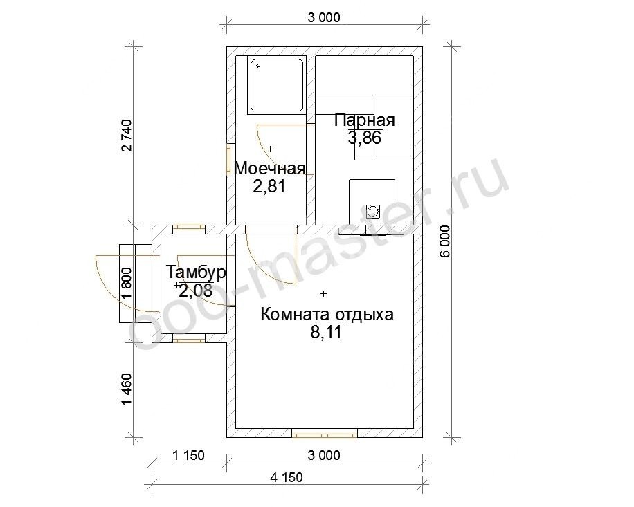 План Баня из бруса 6x3 (Лада)