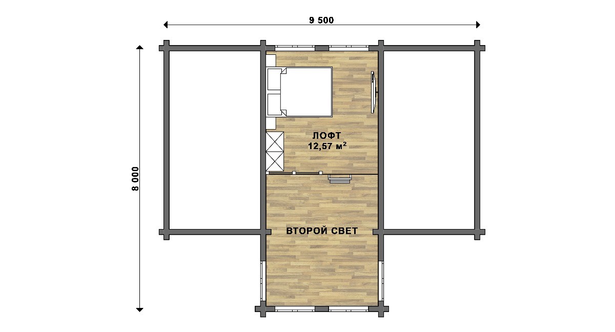 План Дом из  бруса 9,5х8 лофт