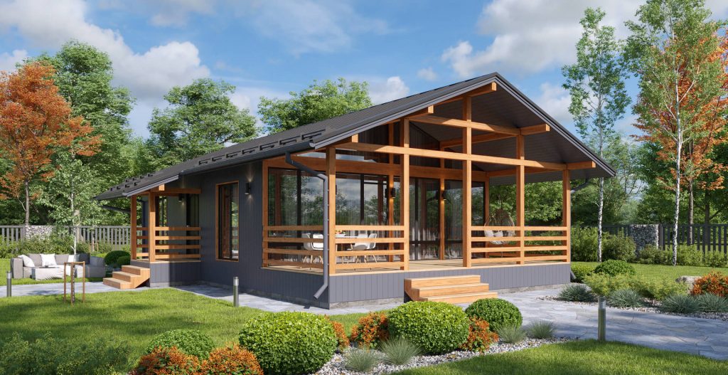 Каркасный дом “Бавария” 8х10 м с террасой
